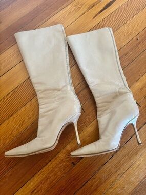 Genuine Jimmy Choo Cream Leather Stiletto Knee Boots